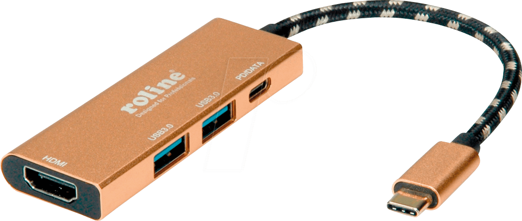 ROLINE 12021119 - USB 3.0 Hub 4 Port, USB-C zu 2x USB-A, 1x HDMI, 1x PD von ROLINE GOLD