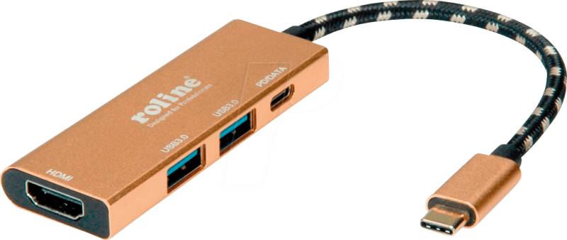 ROLINE 12021119 - USB 3.0 Hub 4 Port, USB-C zu 2x USB-A, 1x HDMI, 1x PD von ROLINE GOLD