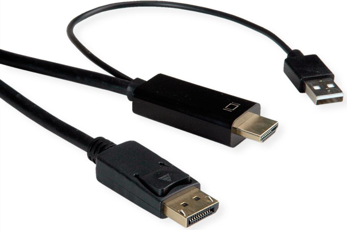 ROLINE 11.04.5992 Videokabel-Adapter 2 m HDMI + USB DisplayPort Schwarz (11.04.5992) von ROLINE