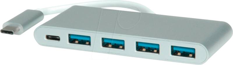 ROLINE 14025045 - USB 3.0 Hub 4 Port, USB-C zu 4x USB 3.0 Typ A, 1x PD von ROLINE