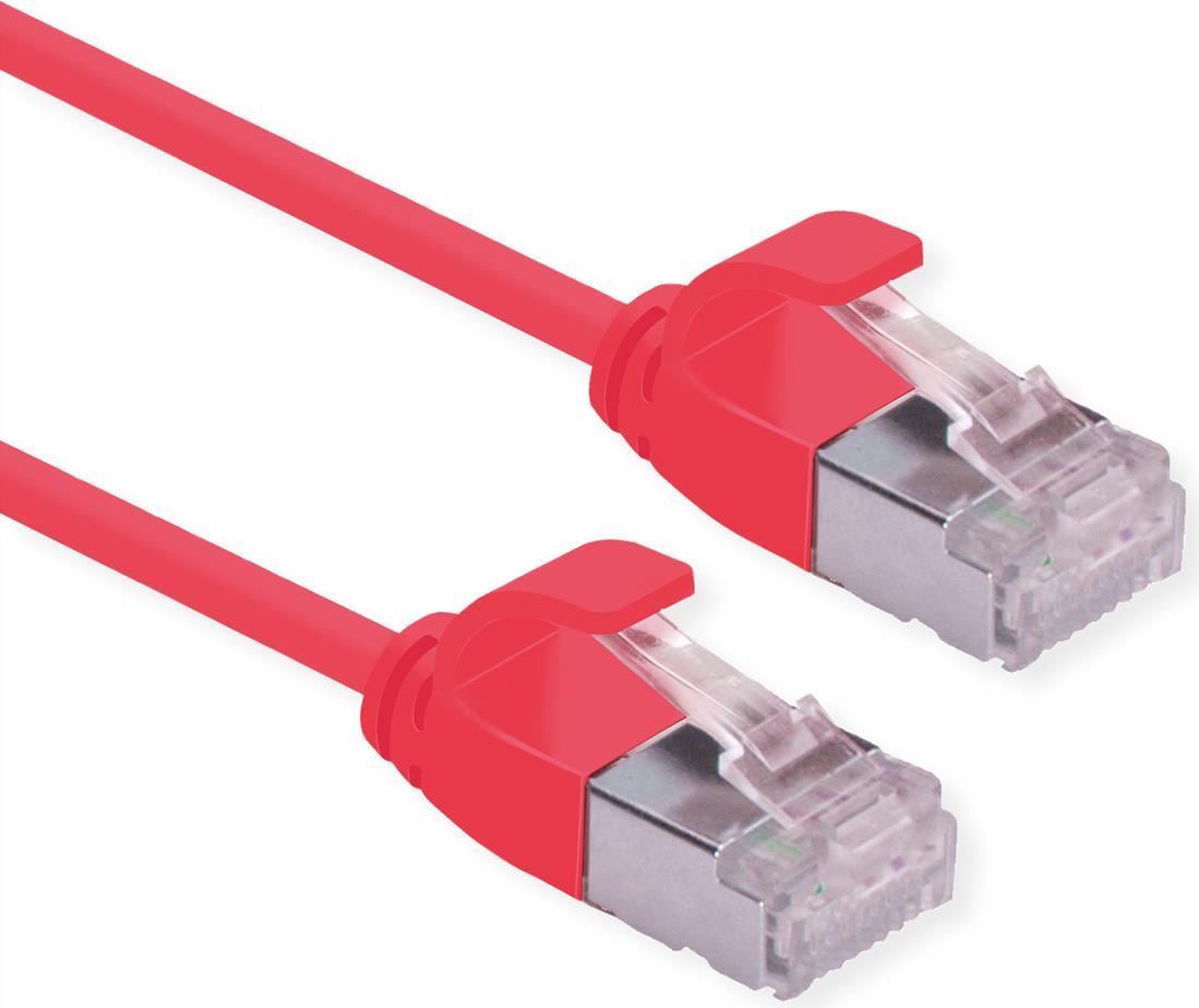 ROLINE DataCenter - Patch-Kabel - RJ-45 (M) zu RJ-45 (M) - 1.5 m - U/FTP - CAT 6a - halogenfrei, geformt, ohne Haken, verseilt, 10 Gigabit Ethernet - Rot, Pantone 199C (21.15.3314) von ROLINE