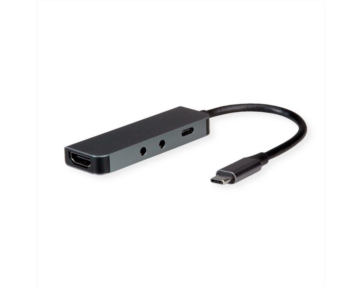 ROLINE Dockingstation Typ C, 4K HDMI Computer-Adapter USB Typ C (USB-C) Männlich (Stecker) zu HDMI Typ A Weiblich (Buchse), 2x 3,5mm Audio (TRRS + TRS) von ROLINE