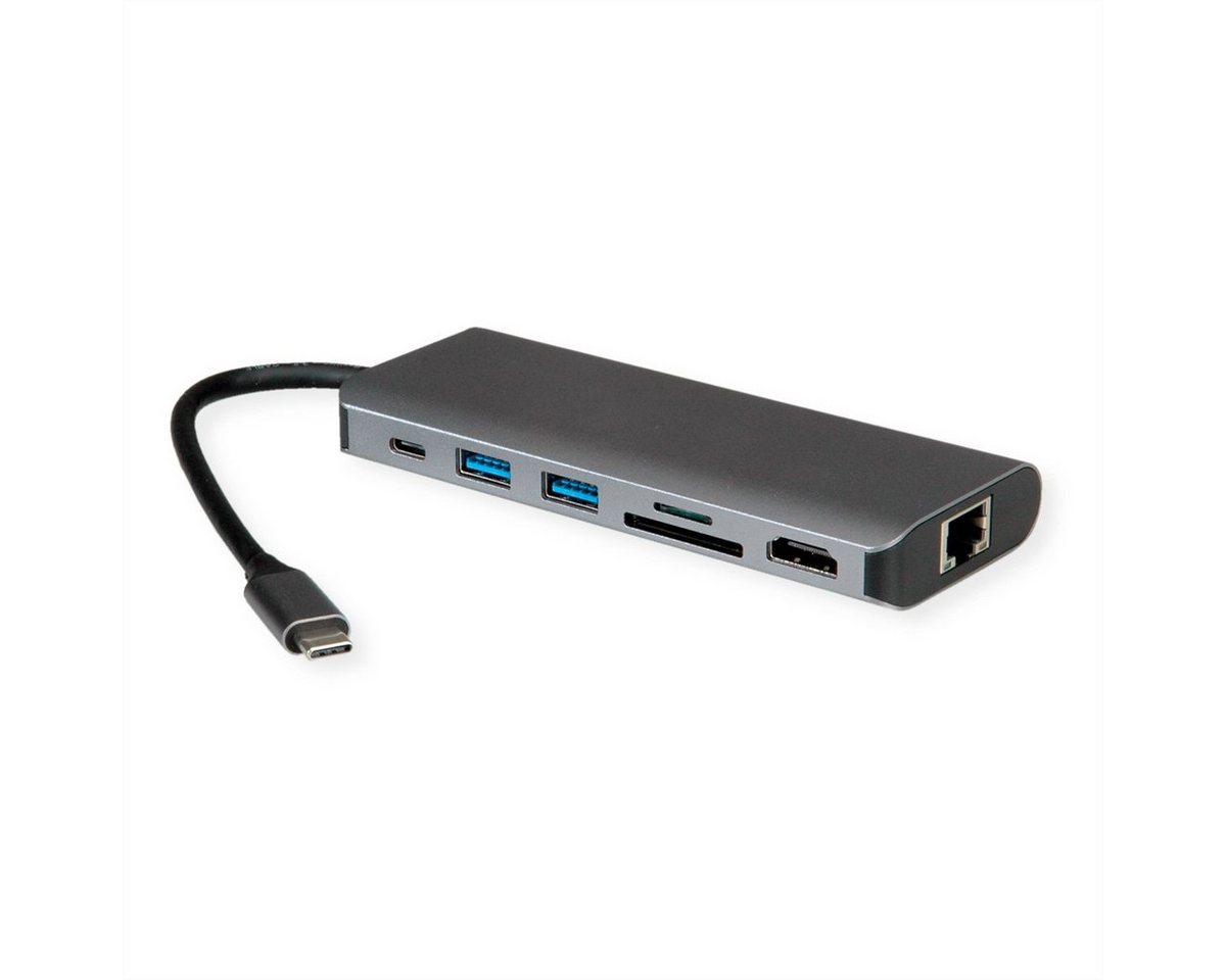ROLINE Dockingstation USB Typ C, 8K30 HDMI Computer-Adapter USB Typ C (USB-C) Männlich (Stecker) zu HDMI Typ A Weiblich (Buchse), 15.0 cm, USB 3.2 Gen 1 (Typ-A), PD, LAN, SD/MicroSD von ROLINE