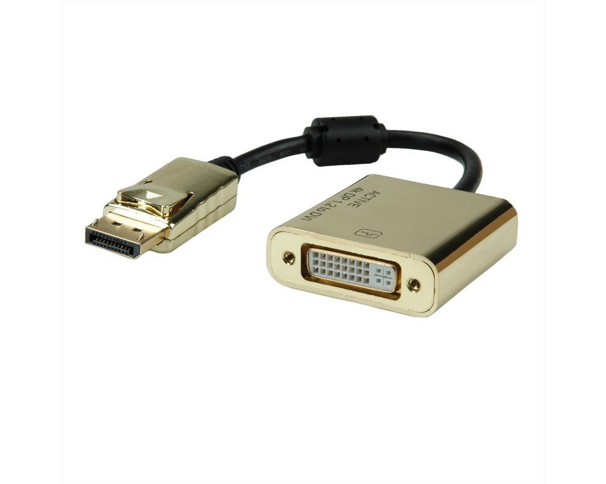 ROLINE GOLD 4K DisplayPort-DVI Adapter, Aktiv, v1.2, DP ST - DVI BU Audio- & Video-Adapter DisplayPort Männlich (Stecker) zu DVI-D 24+1, Dual-Link Weiblich (Buchse), 15.0 cm von ROLINE