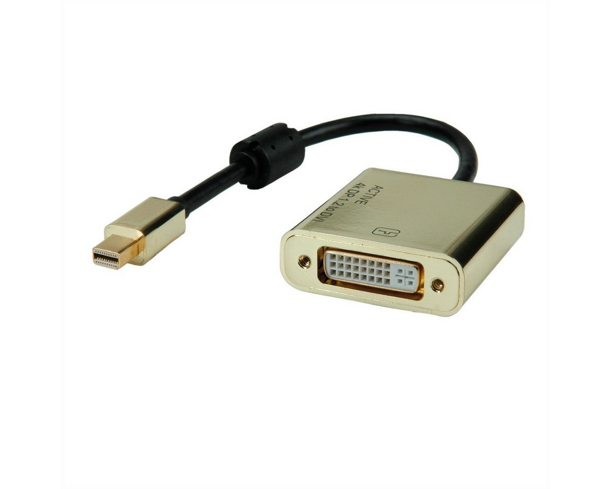 ROLINE GOLD 4K Mini DisplayPort-DVI Adapter, Aktiv, v1.2 Audio- & Video-Adapter Mini DisplayPort Männlich (Stecker) zu DVI-D 24+1, Dual-Link Weiblich (Buchse), 10.0 cm, Mini DP ST - DVI BU von ROLINE