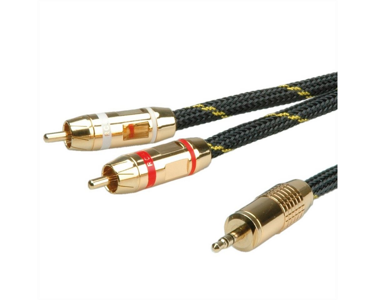 ROLINE GOLD Audio-Verbindungskabel 3,5mm Stereo - 2x Cinch, ST/ST Audio-Kabel, Klinke 3,5 mm, 3-polig Stereo (Mini-Klinke) Männlich (Stecker), Cinch (RCA) Männlich (Stecker) (250.0 cm) von ROLINE
