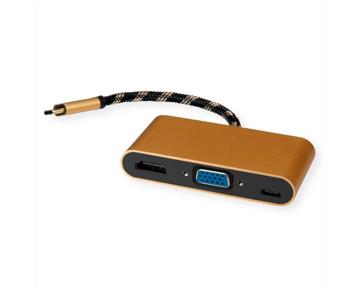 ROLINE GOLD Display Adapter USB Typ C - VGA / HDMI / C (PD) Audio- & Video-Adapter USB Typ C (USB-C) Männlich (Stecker) zu HDMI Typ A Weiblich (Buchse), 10.0 cm von ROLINE