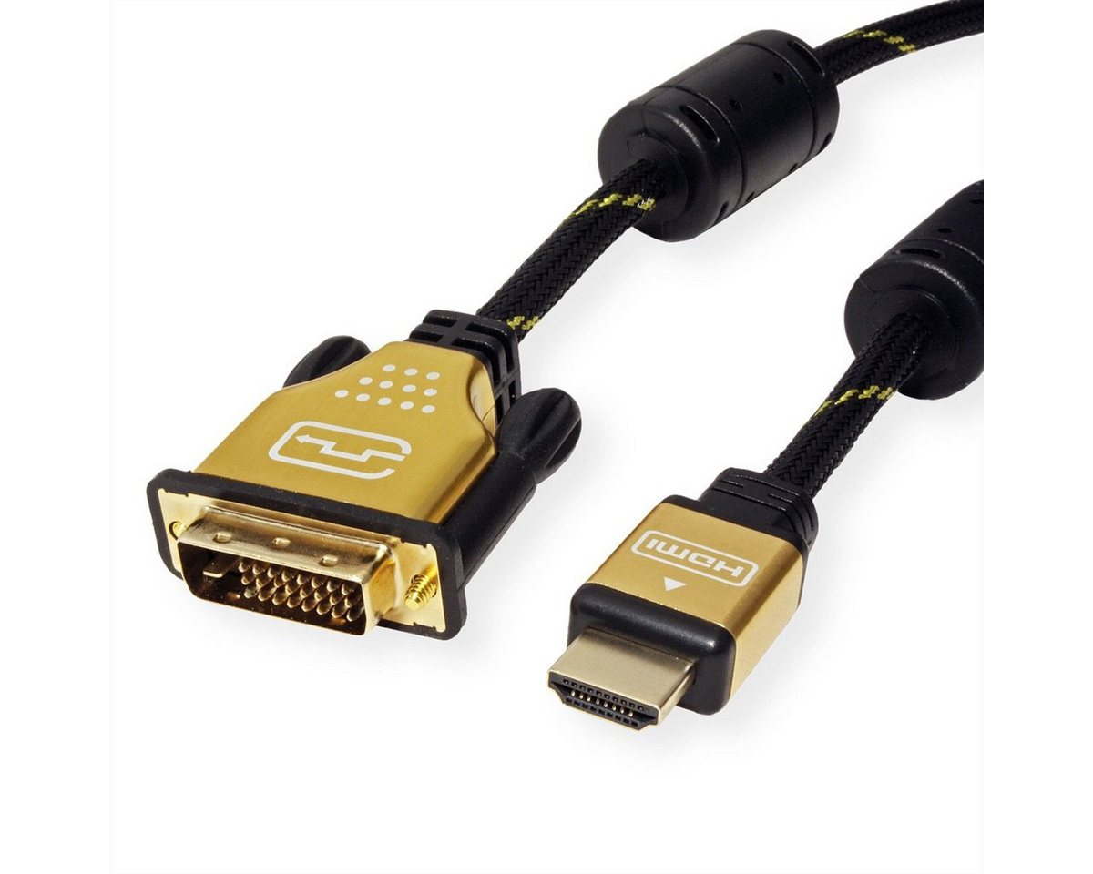 ROLINE GOLD Monitorkabel DVI-HDMI, ST-ST, (24+1) dual link Audio- & Video-Kabel, DVI-D 24+1, Dual-Link Männlich (Stecker), HDMI Typ A Männlich (Stecker) (500.0 cm), Retail Blister von ROLINE