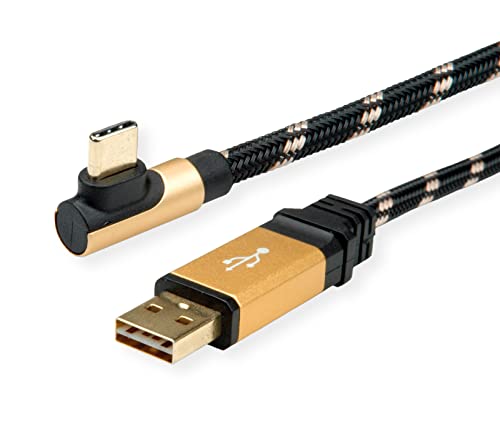 ROLINE GOLD USB 2.0 Kabel, USB A reversibel, ST - USB C ST 90° gewinkelt, 0,8 m von ROLINE