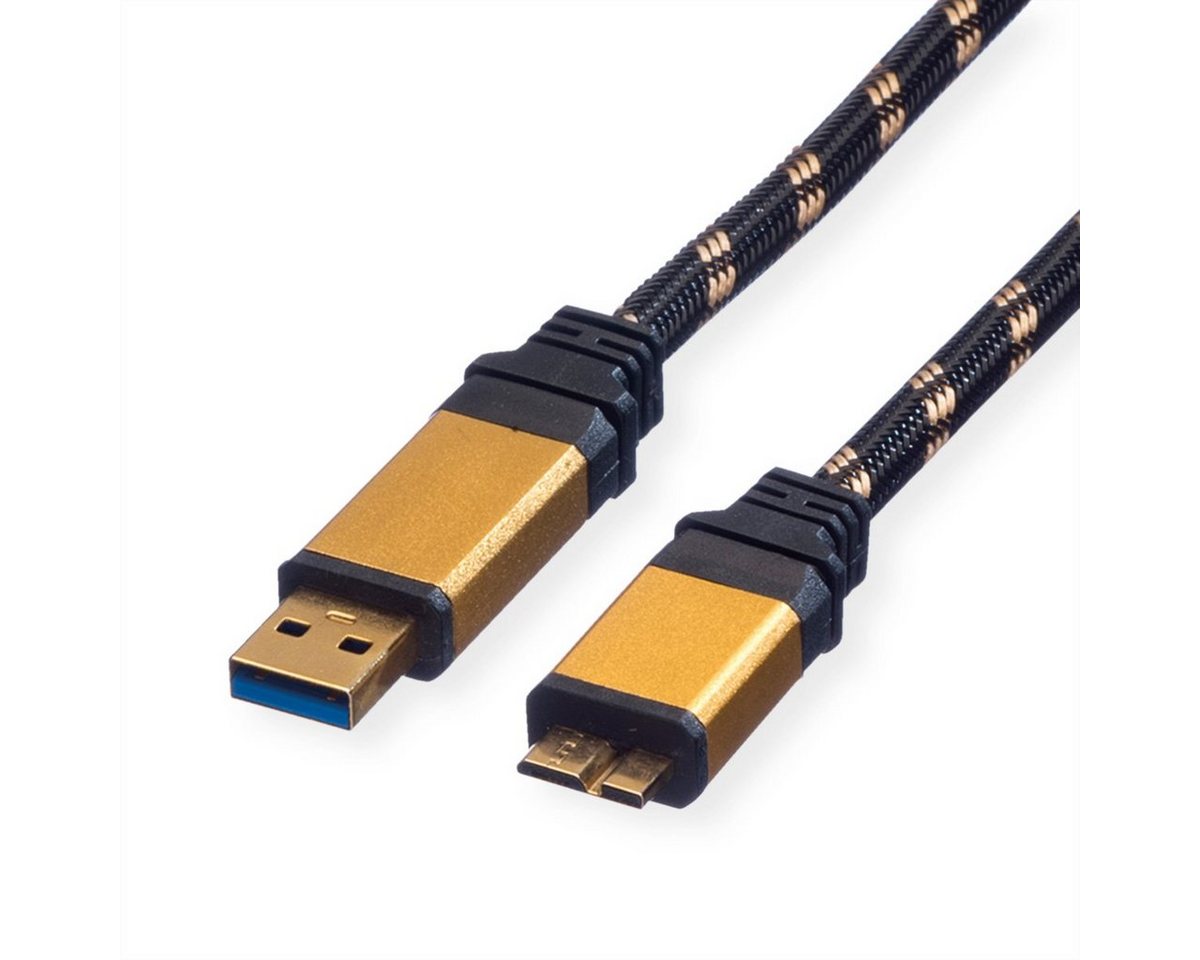 ROLINE GOLD USB 3.2 Gen 1 Kabel, USB A - Micro B, ST/ST USB-Kabel, USB 3 Typ A Männlich (Stecker), USB 3 Typ Micro B Männlich (Stecker) (80.0 cm), Retail Blister von ROLINE