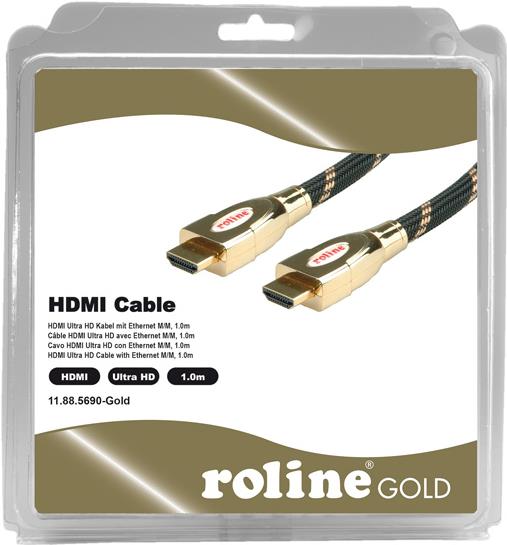 ROLINE Gold - Video-/Audio-/Netzwerkkabel - HDMI - HDMI, 19-polig (M) - HDMI, 19-polig (M) - 1 m - Doppelisolierung - Schwarz, Gold (11.88.5690) von ROLINE
