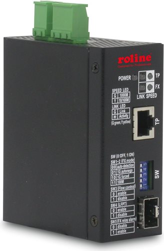ROLINE Industrial Converter - Medienkonverter - 10Base-T, 100Base-TX, 1000Base-T, 1000Base-X, 100Base-X - RJ-45 / SFP (mini-GBIC) (21.13.1149) von ROLINE