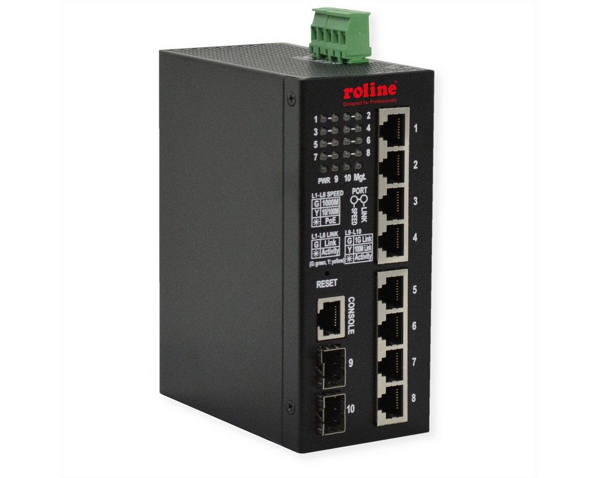 ROLINE Industrial Gigabit Switch, 10 Ports, PoE+, Smart Managed, 240W Netzwerk-Switch ROLINE Industrial Gigabit Switch, 10 Ports, PoE+, Smart Managed, 240W Netzwerk-Switch von ROLINE