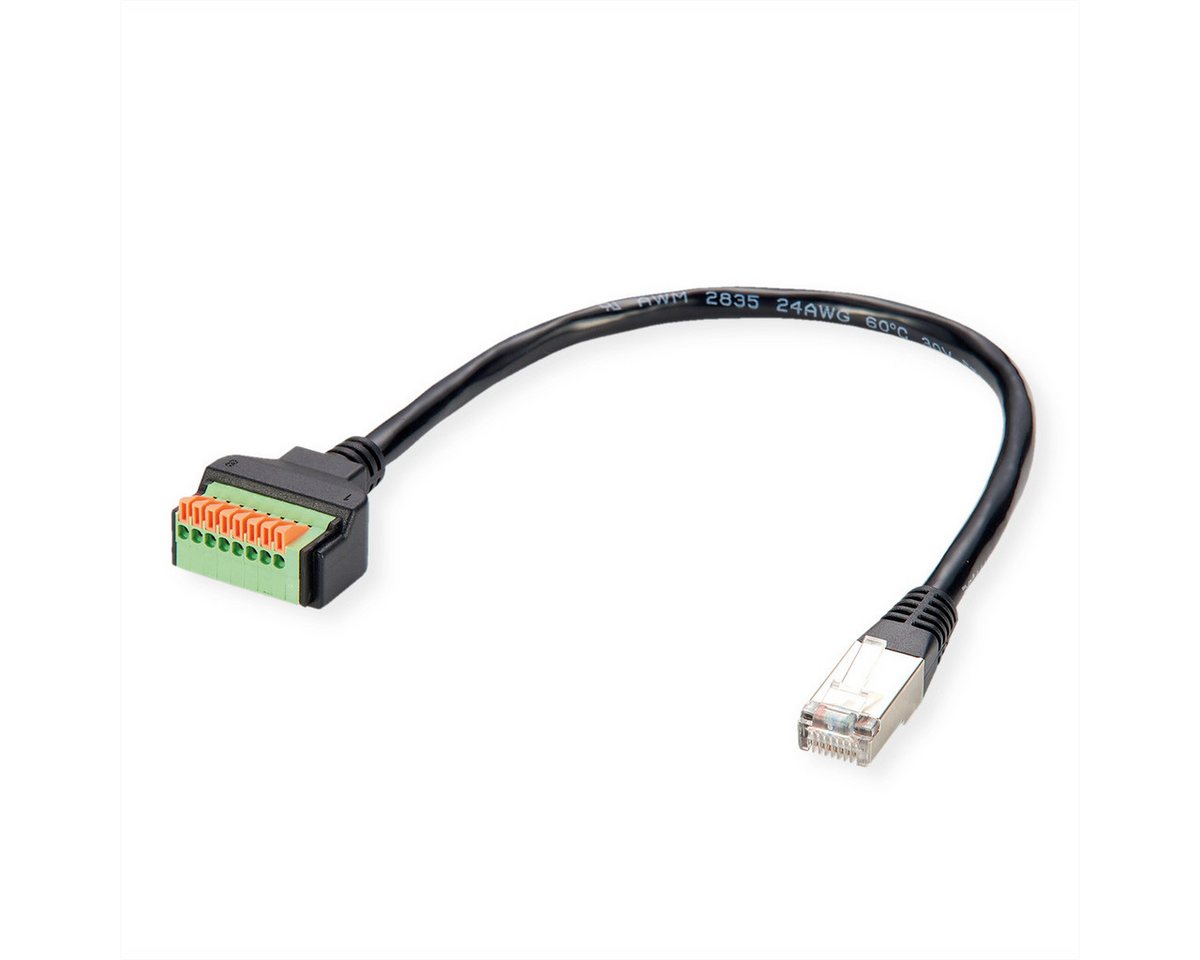 ROLINE Kabeladapter RJ45 Stecker zu Terminalblock Computer-Adapter RJ-45 (8P8C) Männlich (Stecker) zu Terminalblock, 8-pin Weiblich (Buchse), 30 cm, (Drucktasten) von ROLINE