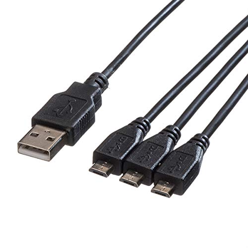 ROLINE Ladekabel (1x A, 3x Micro B, Stecker auf Stecker, 0,8m, USB 2.0) von ROLINE