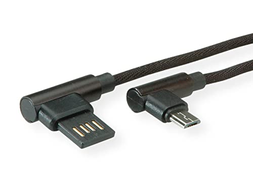 ROLINE USB 2.0 Kabel, gewinkelt, Typ A rev - Micro B, ST/ST, schwarz, 0,8 m von ROLINE