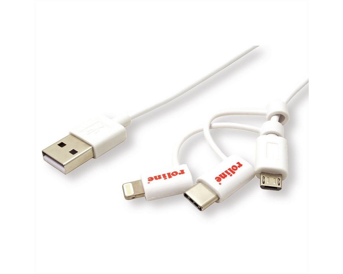 ROLINE USB 2.0 Sync- & Ladekabel Typ A - Typ C / 8-Pin / USB MicroB USB-Kabel, USB 2.0 Typ A Männlich (Stecker), Lightning (8pin) Männlich (Stecker) (100.0 cm) von ROLINE