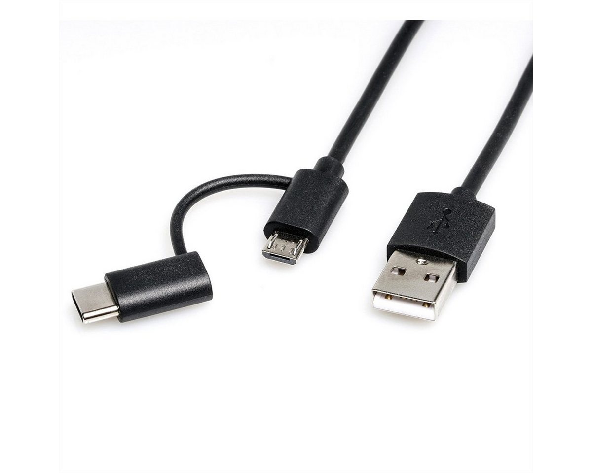 ROLINE USB 2.0 Sync- & Ladekabel Typ A - Typ C / Micro B USB-Kabel, USB 2.0 Typ A Männlich (Stecker), USB 2.0 Typ Micro B Männlich (Stecker) (100.0 cm) von ROLINE