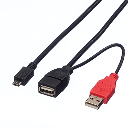 ROLINE USB 2.0 Y-Kabel, 2X Typ A (ST/BU) - Micro B ST, 1m von ROLINE