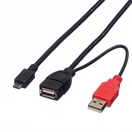ROLINE USB 2.0 Y-Kabel, 2x Typ A (ST/BU) - Micro B ST, 1m von ROLINE