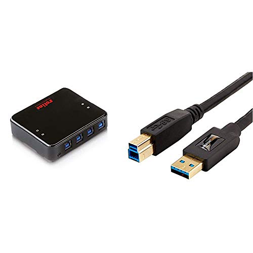 ROLINE USB 3.0 Switch Box inkl. Kabel | Manuell | 4 USB Ports - 4 PCs | Plug and Play & Amazon Basics USB-3.0-Kabel, USB-A-auf-USB-B, 1,8 m von ROLINE