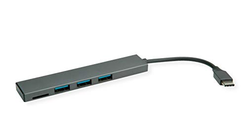 ROLINE USB 3.2 Gen 1 Hub, 3fach, Typ C Anschlusskabel, mit CardReader, grau von ROLINE