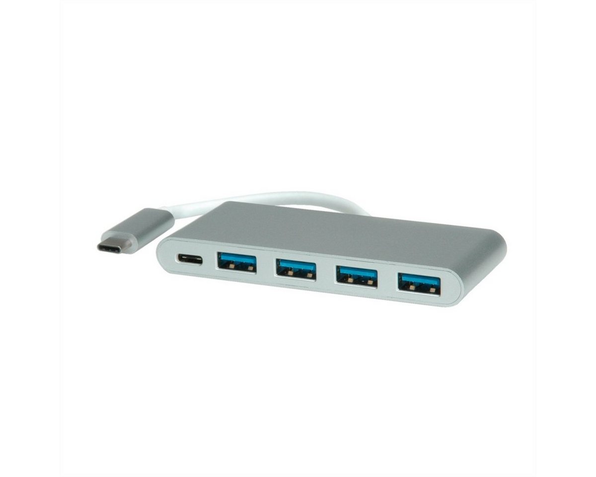 ROLINE USB 3.2 Gen 1 Hub, 4fach, Typ C Anschlusskabel, mit 1 PD-Port Computer-Adapter, 10.0 cm von ROLINE