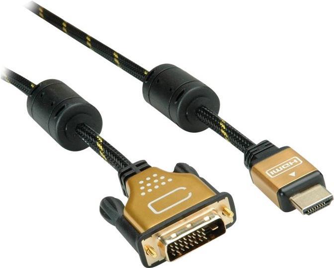 Roline Gold - Videokabel - Dual Link - HDMI / DVI - DVI-D (M) bis HDMI (M) - 1 m - abgeschirmt - Schwarz, Gold - 4K Unterst�tzung von ROLINE