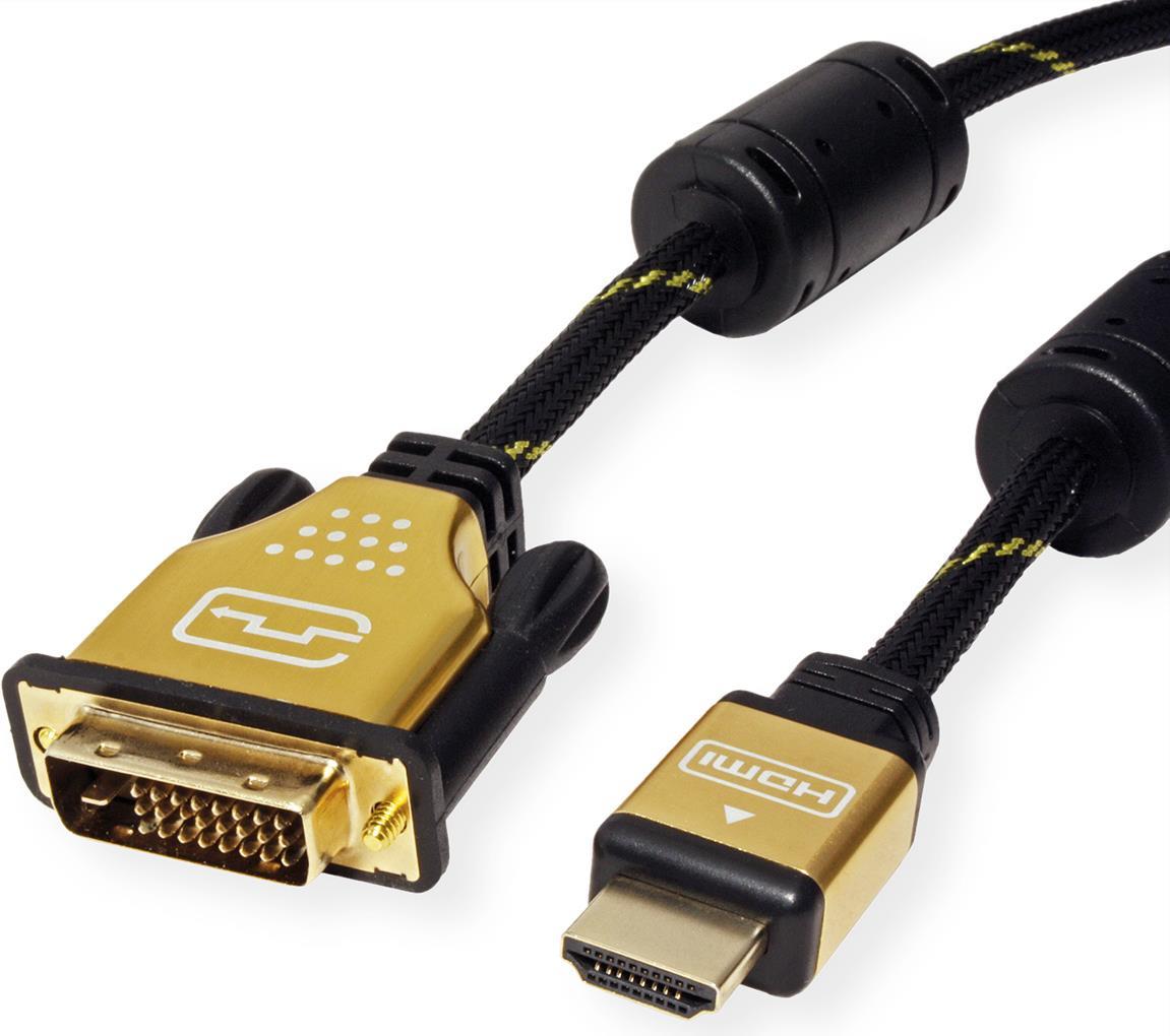 Roline Gold - Videokabel - Dual Link - HDMI / DVI - DVI-D (M) bis HDMI (M) - 5 m - Doppelisolierung - Schwarz, Gold (11.88.5893) von ROLINE