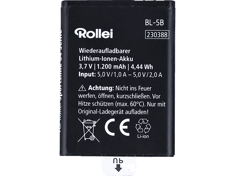ROLLEI Akku Compactline 880 & Sportsline 64 BL-5B Lithium-Ionen-Akku, 3.7 V Volt, 1200 mAh ROLLEI Akku Compactline 880 & Sportsline 64 BL-5B Lithium-Ionen-Akku, 3.7 V Volt, 1200 mAh von ROLLEI