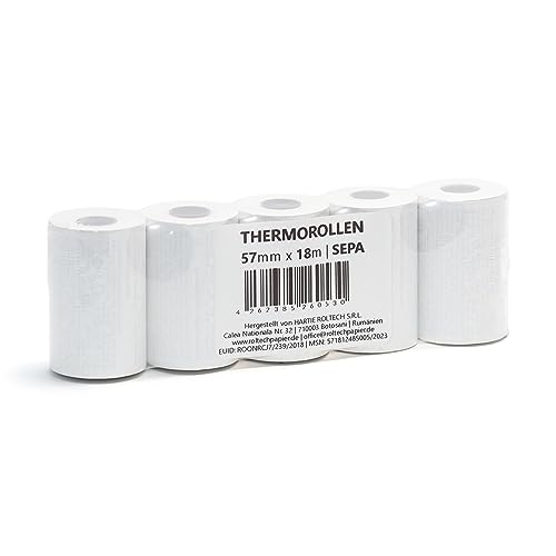 ROLTECH | 5 Thermorollen | 57mm x 18m x 12mm | mit SEPA-Lastschrifttext | BPA frei | EC Cash | Kassenrollen | Thermopapier | Bonrollen | Premium Qualität (5 Rollen) von ROLTECH