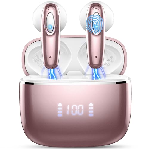 Kopfhörer Kabellos Bluetooth 5.3, 4 ENC Noise Cancelling Bluetooth Kopfhörer In Ear mit 14,2mm Dynamischer Treiber, 40 std Spielzeit, Ohrhörer Bluetooth Earbud, Digitale LED-Anzeige Wireless Kopfhörer von ROMOKE