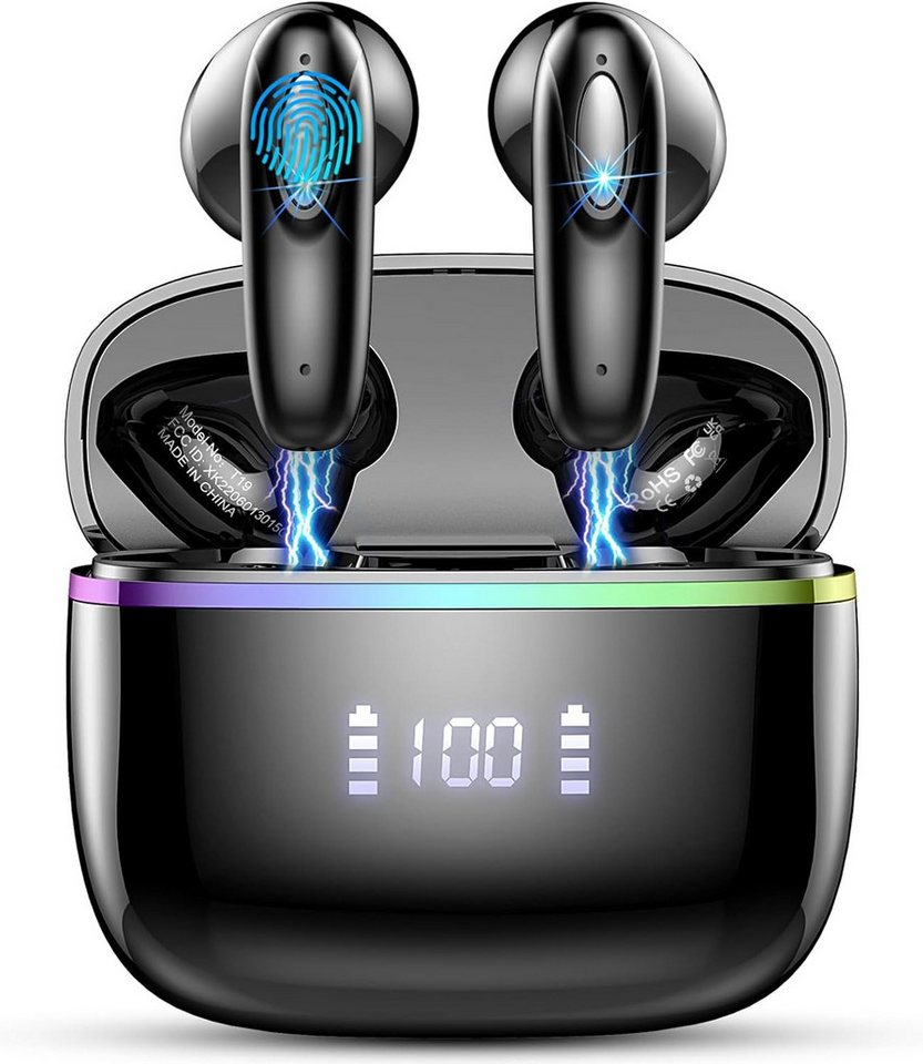 ROMOKE Bluetooth 5.3 Kabellos mit 40 Std Hi-Fi Stereo, 4 ENC Mikrofon In-Ear-Kopfhörer (Effektives Training für künstlerische Inspiration und digitale Innovation., IP7 Wasserdicht Touch Control LED Anzeige USB-C Schnellladung Ohrhörer) von ROMOKE