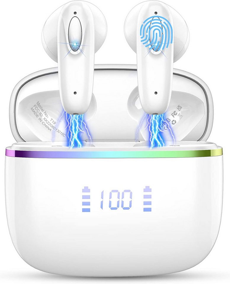 ROMOKE Bluetooth 5.3 Kabellos mit 40 Std Hi-Fi Stereo, 4 ENC Mikrofon In-Ear-Kopfhörer (Natürliche Schönheit und moderne Technologie vereint in einem Produkt., IP7 Wasserdicht Touch Control LED Anzeige USB-C Schnellladung Ohrhörer) von ROMOKE