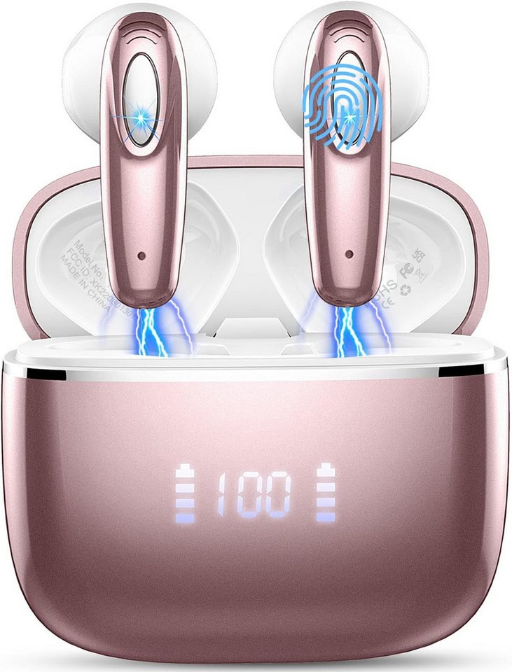 ROMOKE Kabellos Bluetooth 5.3, 4 ENC Noise Cancelling mit 14,2mm Dynamischer In-Ear-Kopfhörer (Ergonomisches Design für langen Tragekomfort und modernen Stil., Mit 40 std Spielzeit, Ohrhörer Bluetooth, Digitale LED-Anzeige) von ROMOKE