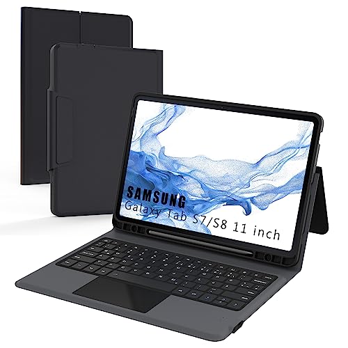 Für Samsung Galaxy Tab S8 2022 /S7 2020 11 Zoll Hülle mit Tastatur - Touch Trackpad Tablet Cover mit Stifthalter - Deutsches QWERTZ Layout mit Touchpad (Schwarz) von ROOFEI
