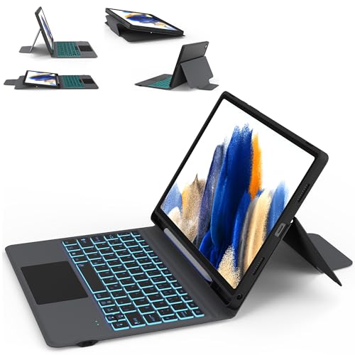 ROOFEI Samsung Galaxy Tab A8 Hülle mit Tastatur QWERTZ - 7-Farbige Beleuchtung mit Trackpad, All-in-one mit Stifthalter 10,5' 2021/2022 SM-X200/X205/X207 von ROOFEI