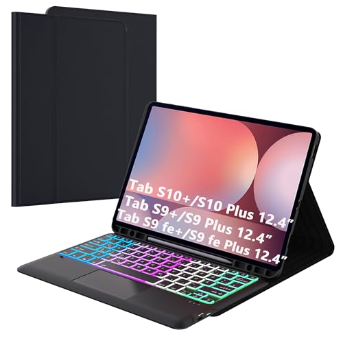 für Samsung Galaxy Tab S9+/S9FE+/S10+ Plus 12.4 Zoll Hülle mit Tastatur: Abnehmbar Tastatur mit Touchpad & 3-Zozen-7-Farbige Beleuchtung - Kabellose Deutsches QWERTZ-Layout Tastaturen S10 Plus Tablet von ROOFEI