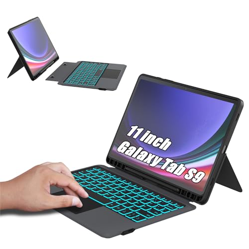 ROOFEI Galaxy Tab S9 Hülle mit Tastatur QWERTZ - Abnehmbare Tastatur mit Touchpad & 7 Farbige Beleuchtung & Mehrwinkelig Kickstand - Tastatur Hülle für 11 Zoll Samsung Galaxy Tab S9 2023 von ROOFEI