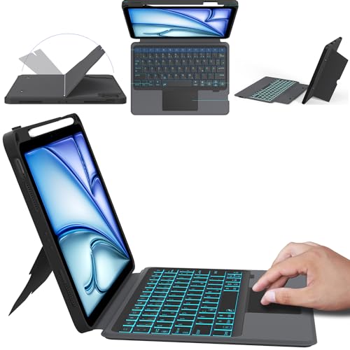 ROOFEI Multi Touch Hülle mit Tastatur für iPad Air 5/4 10.9 Zoll & iPad Pro 11 Zoll 4/3/2/1.Generation - Abnehmbare Tastatur mit Kickstand & 7 Farbige Beleuchtung - iPad QWERTZ-Layout Tastatur Hülle von ROOFEI
