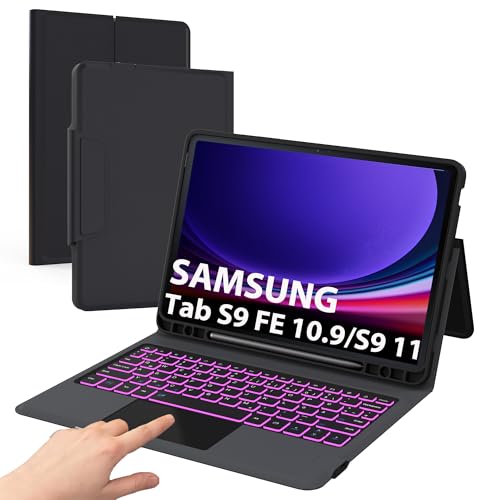 ROOFEI Tastatur Hülle für Samsung Galaxy Tab S9 FE/S9: 11 Zoll Galaxy Tab S9 FE Deutsches QWERTZ-Layout Tastatur mit Touchpad | 7-Farbige Beleuchtung Kabellose Tastatur für Samsung Tab S9 2023 von ROOFEI