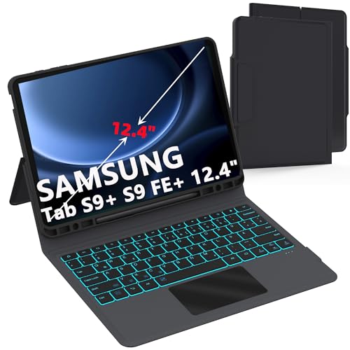 ROOFEI Tastatur Hülle für Samsung Tab S9 FE+/S9 Plus: 12.4 Zoll Galaxy Tab S9 FE Plus Deutsches QWERTZ-Layout Tastatur mit Touchpad | 7-Farbige Beleuchtung Kabellose Tastatur für Samsung Tab S9 FE+ von ROOFEI