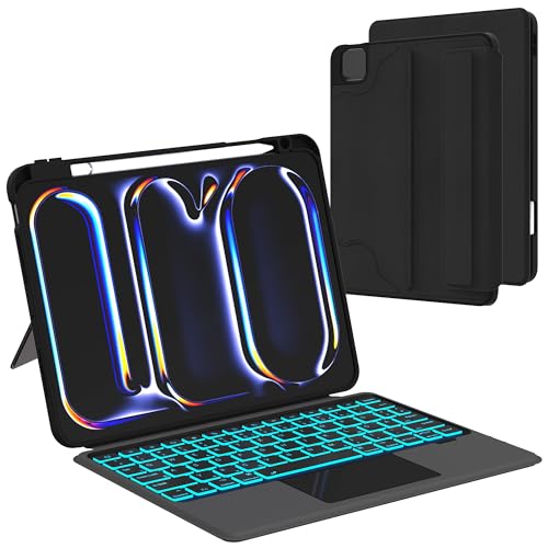 Tastatur Hülle für iPad Pro 11 Zoll (M4) 2024 - Abnehmbare Magnetisch 7 Farbige Beleuchtung Touchpad Tablet Cover mit Stifthalter - Beleuchtete Deutsches QWERTZ Layout Tastatur für iPad 11" M4 Schwarz Tastatur Hülle für iPad Pro 11 Zoll (M4) 2024 - Abnehmbare Magnetisch 7 Farbige Beleuchtung Touchpad Tablet Cover mit Stifthalter - Beleuchtete Deutsches QWERTZ Layout Tastatur für iPad 11" M4 Schwarz von ROOFEI