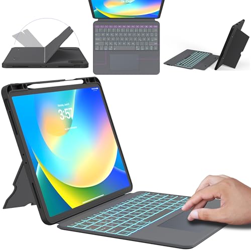 ROOFEI Tastatur Hülle für iPad Pro 12.9 Zoll (6/5/4/3 Generation - 2022/2021/2020/2018) - Abnehmbare Tastatur mit Touchpad & 7 Farbige Beleuchtung & Kickstand - Deutsches QWERTZ-Layout Tastatur von ROOFEI
