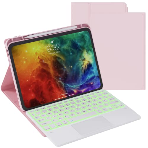 ROOFEI Hülle mit Tastatur für iPad (A16) 11.Generation 11" 2025, iPad 10. Generation 10.9" 2022-7 Farben Beleuchtete Multi-Touch-Trackpad QWERTZ Layout Tastatur Hülle mit Stifthalter, Rosa von ROOFEI