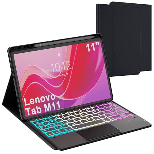 für Lenovo Tab M11 2024 11 Zoll Hülle mit Tastatur: 7-Farbige Beleuchtung QWERTZ Deutsches Tastatur mit Trackpad - Abnehmbar Tastaturen Schutzhülle mit Pen Halter für Lenovo Tablet M11 (TB330/TB331) von ROOFEI