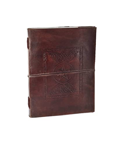 ROOGU Pentagramm Stern – XXL Leder Notizbuch DIN B4 – Gothic Journal Handmade aus Indien – Gästebuch Skizzenbuch aus Büffelleder & Baumwollpapier von ROOGU