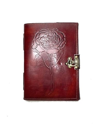 ROOGU Notizbuch Leder [M] mit Rose – Handmade Tagebuch, Skizzenbuch, Journal – Vintage Design aus Indien – Echtleder & Baumwollpapier von ROOGU