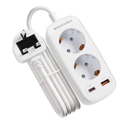 Adapter England Deutschland Stecker, Reiseadapter UK mit PD20W USB Schnellladung, 2-Fach Steckdosenadapter England Typ G 1,5 m Kabel UK Adapter für UK, London, Ireland, Zypern, Dubai, Singapur von ROOTOMA