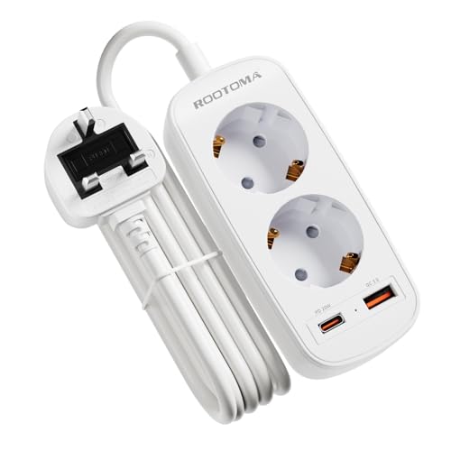 Reiseadapter UK- steckdosenadapter England mit PD20W USB A(USB 3.6A), 2 Way Typ G UK Stromadapter Schuko，1,6 m Reisesteckdose Adapter für Ireland London Singapur Dubai,uk Reiseadapter. von ROOTOMA